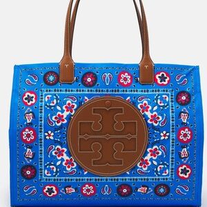 TORY BURCH
ELLA PRINTED TOTE - LG TOTE BAG - BLUE-  RARE